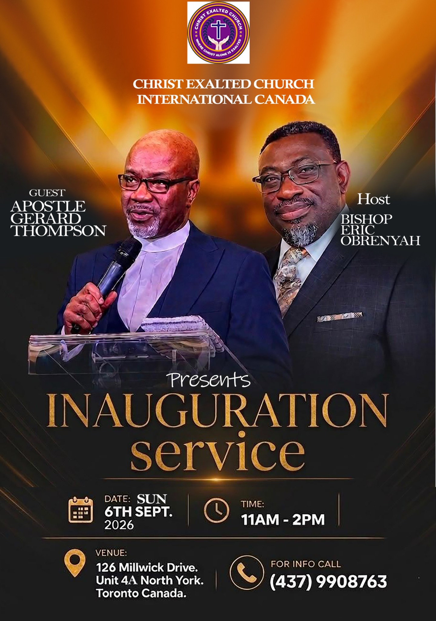 Christ Exalted Church International Canada Inauguration Service - September 6, 2026